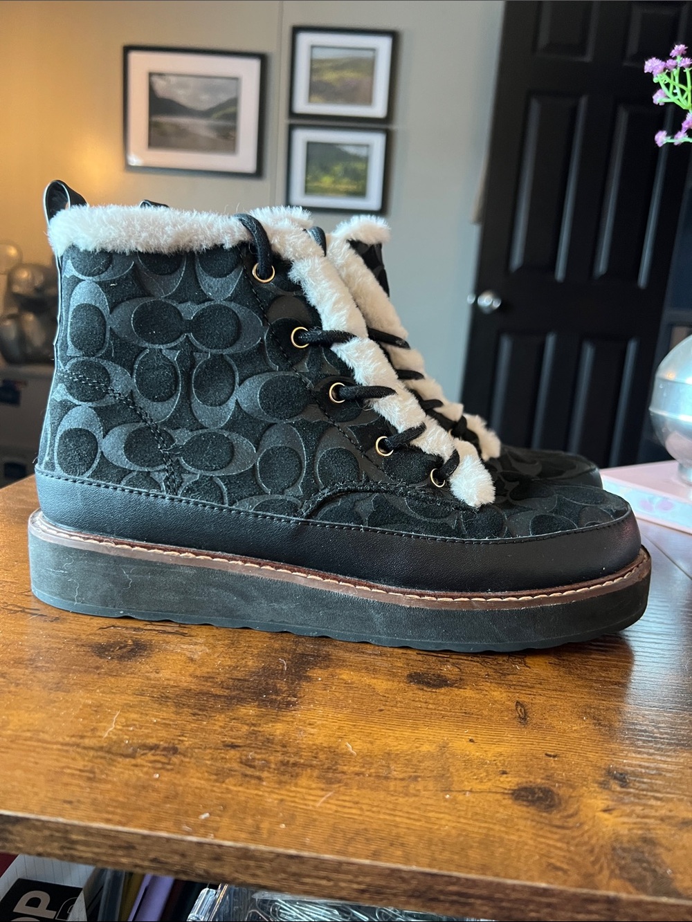Coach Suede/Leather Black Signature Bootie